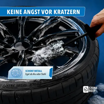 Produktbild von Felgenbürste Mikrofaser – Weiche Alufelgenbürste für Felgenbett & Speichen – Extra schmal & lackschonend – Microfibre Rim Brush für Auto, Motorrad