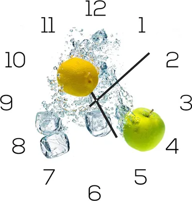 Produktbild von Wanduhr aus Glas 30x30cm Uhr als Glasbild Küche Apfel Zitrone Zitrus