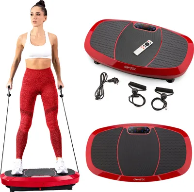 Produktbild von Gymtek® Vibrationsplatte, Vibrotrainer - bis 180 kg - 5 Ausbildungsprogramme - 2 Expanderbänder - Bluetooth, Fernbedienung, LCD - Massage, Fitness