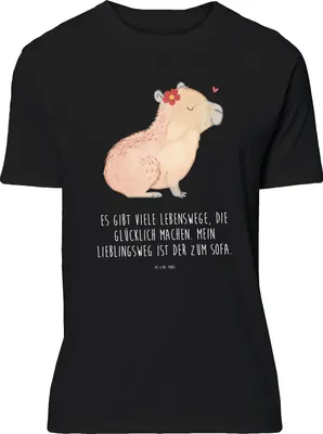 Produktbild von Mr. & Mrs. Panda S T-Shirt Capybara Blume - Schwarz - Geschenk, Statement-Shirt, Tshirt, Shirt, Statementshirt, Lustige Sprüche