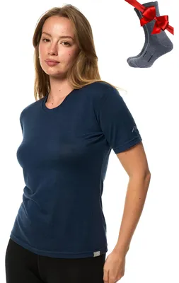 Zdjęcie produktu dla Solidchoice - Damska koszulka z wełny merino - Lekka wełna merino, idealna do noszenia z turystycznymi skarpetami