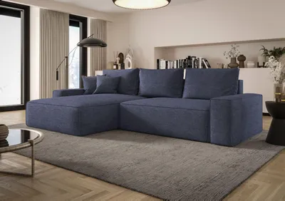 Produktbild von BEDANTE ECKSOFA MONA mit Schlaffunktion ARAGON 74 Blau Links L-Form Sofa mit Stauraum Bettkasten Wohnzimmersofa Couch Sofa Bettsofa Bettkasten Bettcouch