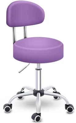 Produktbild von Famanu Rollhocker mit Lehne in Lila - höhenverstellbar von 47-60 cm, drehbar mit Rollen