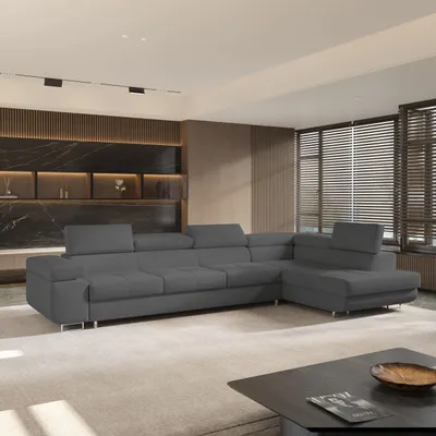 Produktbild von Masseno Ecksofa VICENTE mit Schlaffunktion L-Form, Sofa mit Bettkasten, Wohnzimmersofa, Couch, Soffa, Bettsofa, Couchgarnitur- Grau, QUELLE 92