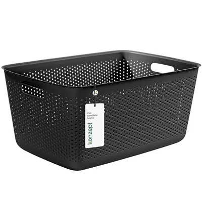 Produktbild von Aufbewahrungsbox 45l, Aufbewahrungskorb aus Kunststoff mit Griff, perforierte, schwarz