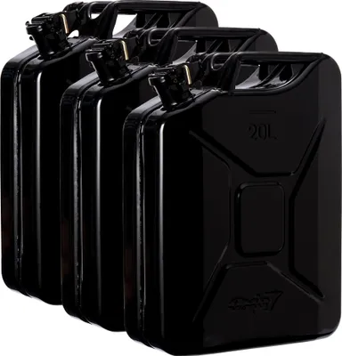 Produktbild von Oxid7® 3x Benzinkanister Kraftstoffkanister Metall 20 L Schwarz mit UN-Zulassung inkl. Ausgießer Bauart für Benzin Diesel Kraftstoff Kanister
