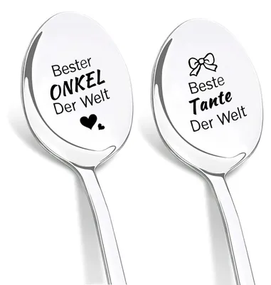 Kaffeelöffel-Set 2er mit Gravur, Edelstahl, 19 cm, silber