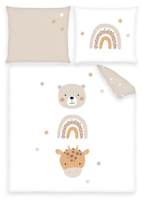 Produktbild von Babybettwäsche 80x80 & 35x40 – Wende-Bettwäsche Set für Wiege & Kinderwagen – Little Friends - 100% Baumwolle Renforcé