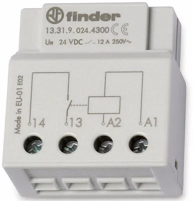 Image de Finder Relais pour boîte d'encastrement ou boîte d'interrupteur 13.31.9.024.4300 24 V/DC 1 contact à fermeture 12 A 250 V/AC (13.31.9.024.4300)