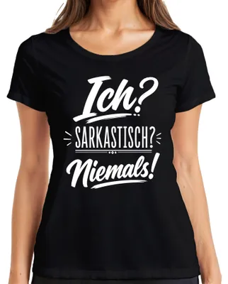 Immagine prodotto di Io? Sarcastico? Mai! Maglietta da donna, colore nero, taglia L, con scritta ironica e divertente