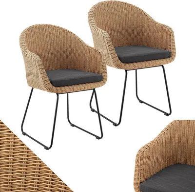 Produktbild von Juskys Rattan Korbsessel Cody 2er Set mit Kissen - Indoor & Outdoor Korbstühle Natur