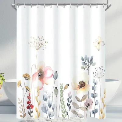 Zdjęcie produktu dla Ibenzoa® Zasłona prysznicowa 120 x 200 cm – wzór kwiatowy, wykonana z poliestru, obciążony dół, powłoka antygrzybowa, wodoodporna, w zestawie 8 przelotek