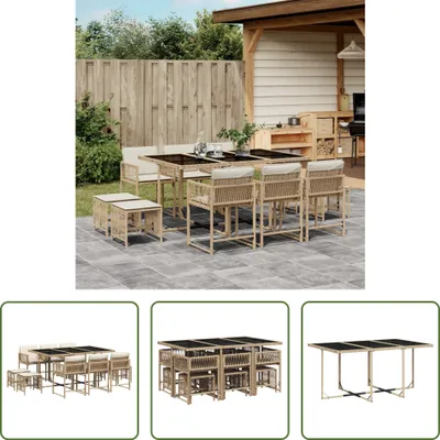 Produktbild von The Living Store 11-tlg. Garten-Essgruppe mit Kissen Beige Poly Rattan