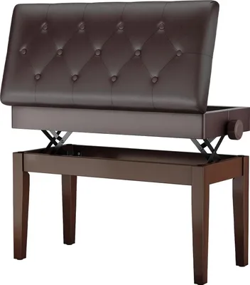 Image de Banc de piano - Siège double Duett - Réglable en hauteur de 49 à 59 cm - Rembourrage en cuir véritable - Structure en bois - Assise 73 x 33 cm - Marron café
