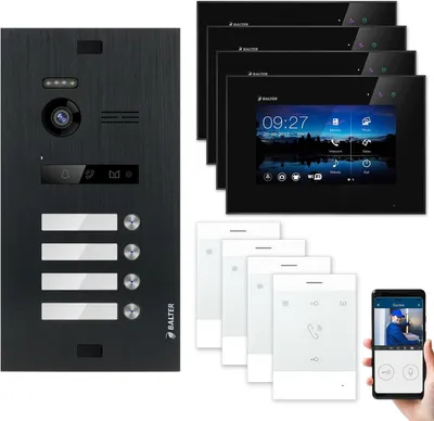 Produktbild von BALTER EVO Video Türsprechanlage Schwarz Set 2-Draht Talk + 7" WiFi-LCD-Monitor für 4 Familienhaus