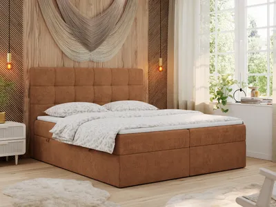 Produktbild von MKS MEBLE Boxspringbett 140x200 mit Matratze, Bett mit Multipocket - Matratze H3 und Topper, Polsterbett 140x200 mit Bettkasten und Kopfteil, ERNI - Orange Stukture