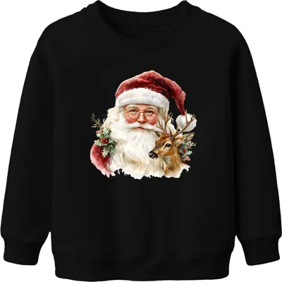 Produktbild von Weihnachtsmann Rentier Aquarell Vintage Geschenk Weihnachten Uni Kinder Sweatshirt Pullover, Schwarz, 116