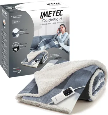 Produktbild von Imetec Adapto Tartan Grey Heizdecke, 160x120 cm Wärmedecke, aus weichem Gewebe, geringer Verbrauch, Adapto-Technologie, sicher, schnelles Aufheizen, 6 Temperaturen, waschbar Graues Schottenmuster