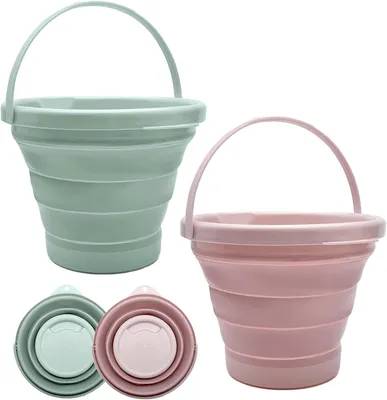 Imagen del producto de Cubos de plástico plegables, 5 litros, pack de 2, que ahorran espacio, ideales para camping y para usar en el coche