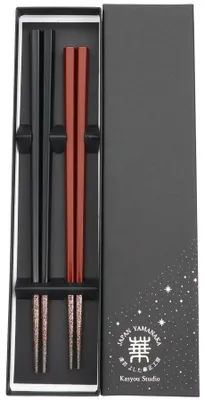 Essstäbchen-Set, rot/schwarz, 2 Stück, spülmaschinengeeignet, 21/22,5 cm