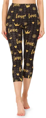 Image de Leggings capri 3/4 pour femme Merry Style, imprimé multicolore sur toute la surface, MS10-411 (Graphite/Cœur et couronne, XS)