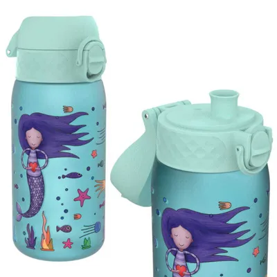Produktbild von ion8 Kinder Trinkflasche 350ml Auslaufsicher Einhandöffnung Sichere Verriegelung Spülmaschinenfest BPA-frei Tragegriff Klappdeckel Leicht zu Reinigen Klimaneutral Meerjungfrau-Design