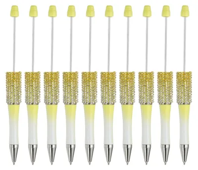 10er-Set Diamant-Perlenstifte, DIY-Kugelschreiber, Gelb/Weiß, Kunststoff