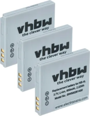 Produktbild von vhbw 3x Akku kompatibel mit Canon Digital Ixus 110 is, 60, 65, 115 HS, 117 HS, 120 IS, 230HS, 55, 130, 220HS, 100 IS Kamera (600 mAh, 3,6 V, Li-Ion)