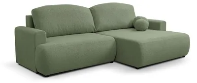 Produktbild von Ecksofa Rechts Helmi mit Schlaffunktion Bettkasten Bravo 36 Grün Boucle Couch Federkern