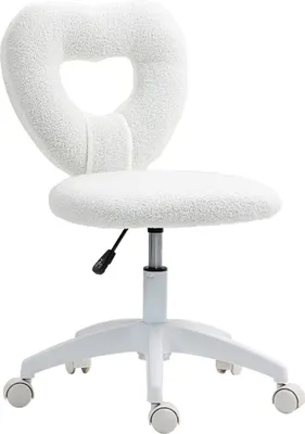 A white teddy fleece office chair with a heart-shaped backrest is shown against a white background.
