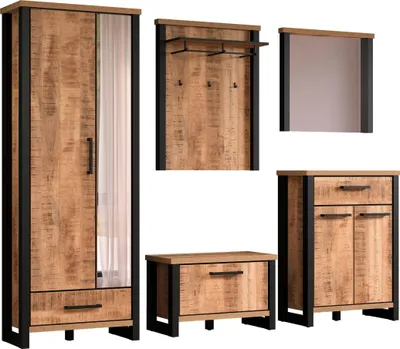 Produktbild von trendteam Garderobenkombination Enna, Mango/Schwarz, Stellmaß B/H/T ca. 249/195/39 cm