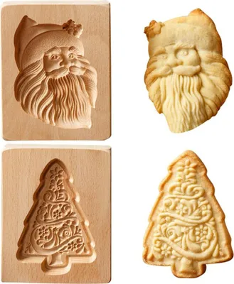 Produktbild von Weihnachts-Keksformen 2er-Pack, 3D Holzbackformen, DIY Prägeformen für Kekse, Holz Backform Set