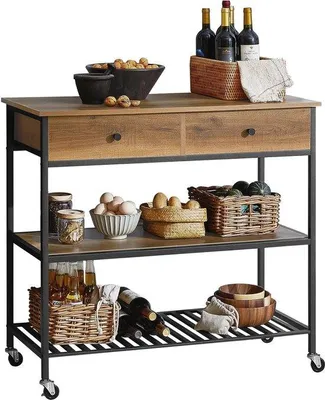 Immagine prodotto di Carrello da cucina in legno - a due ripiani - ben accessoriato
