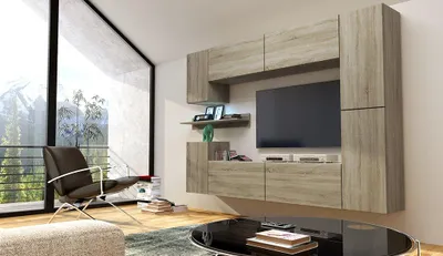 Image de Furnitech Mur de salon - Meubles de salon avec LED bleu - Mur de salon suspendu moderne - Mur d'armoire de salon avec étagères et armoire TV (Future C13/M/S3 1A)