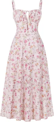 Produktbild von ASKSA Damen Sommer y aermellos Spaghettitraeger Boho Blumen Lang Kleid mit Schlitz (Hellrosa,M)