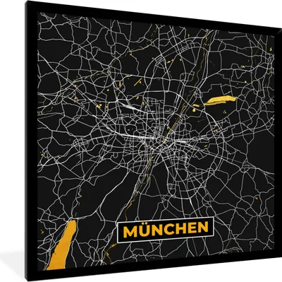 Produktbild von MuchoWow® Gerahmtes Poster München - Gold - Stadtplan - Karte - Deutschland 40x40 cm - Poster mit Schwarzem Bilderrahmen Wandposter Rahmen Foto Bilder - Mit Rahmen - Wanddekoration Schlafzimmer