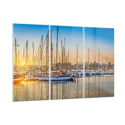 Produktbild von Bilder auf glas - Katamaran Yacht Anker Ankerplatz - 105x70cm - Glasbilder - Wandbilder - Kunstdruck - zum Aufhängen bereit - Wanddekoration aus Glas - Glas Bilder - Wandbild auf Glas - GCE105x70-3162