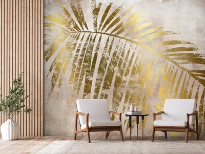 Produktbild von Vlies Fototapete goldene Palme 400x280 cm Tapeten Wandtapete XXL Palmenblätter Blätter Natur Betonoptik b-A-10279-a-a