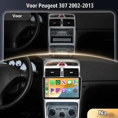 Obrázek produktu pro Autorádio Android s displejem 9" pro Peugeot 307 (2002-2013), 2G+64G, podpora Carplay, Android Auto, GPS, Wi-Fi, Bluetooth, FM, RDS, USB. Autorádio pro Peugeot 307