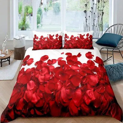 Produktbild von Ibenzoa® Bettbezug-Set 135 x 200 cm mit Kissenbezug 80 x 80 cm, rotes Blumenmuster, 100% gebürstetes Mikrofaser-Polyester, Reißverschluss