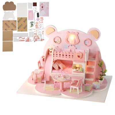 Immagine prodotto di Casa delle bambole, casa delle bambole in legno, casa delle bambole fai da te, casa delle bambole in legno con luce LED, modello di casa in miniatura, modello di casa regalo