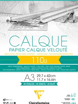 Produktbild von Clairefontaine 5x Transparentpapier, Block geleimt mit 40 Blatt A3, 110g 975107C