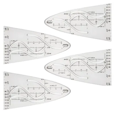 Image de Modèle de parabole - Lot de 4 pièces pour les mathématiques et la géométrie - Aide au traçage pour les paraboles standards - Transparent