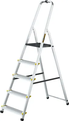 Produktbild von Drabest | Leiter - Mehrzweckleiter Pro - 5 Stufen - Trittleiter - Aluminium - Stabil, leicht - mit Haken - Tragkraft 150 kg