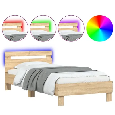 Zdjęcie produktu dla vidaXL Rama łóżka z zagłówkiem i oświetleniem LED dąb sonoma 100x200 cm