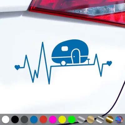 Produktbild von PantherPixel Wohnwagen Herzschlag Aufkleber Camping Wohnmobil Sticker Auto Geschenkidee Farbe Blau