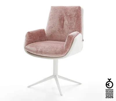 Produktbild von DELIFE Drehstuhl Clea-Flex Materialmix Echtleder Weiß-Rosé Fußkreuz Weiß 360° drehbar Wippfunktion