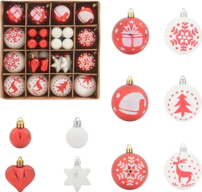 Produktbild von Weihnachtskugel-Set 40 pcs Rot und Weiß Kunststoff