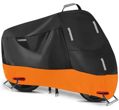 Immagine prodotto di Copertura per motocicletta Oxford 300D, impermeabile, per uso esterno, taglia 3XL, colore argento-arancione, con riflettori e fori per lucchetto