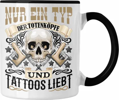 Produktbild von Trendation - Totenköpfe und Tattoos Tasse Mann Männer Geschenk Tattoowierter Mann Tatoo (Schwarz)